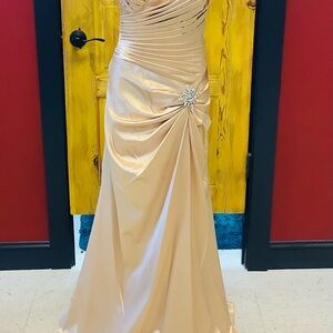 Cinderella Gold Ruched Tiered Prom Gown